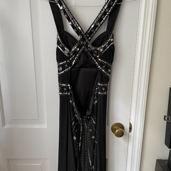 Black Sequined Open Back Gown - Picture 3 of 5
